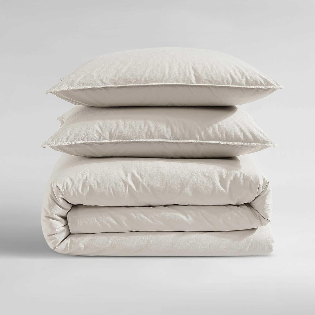 Calvin Klein - Twin/Twin XL Comforter Set, Modern Cotton Washed Percale Bedding with Matching Shams, Oeko-Tex Certified (Washed Percale Beige, Twin/Twin XL)