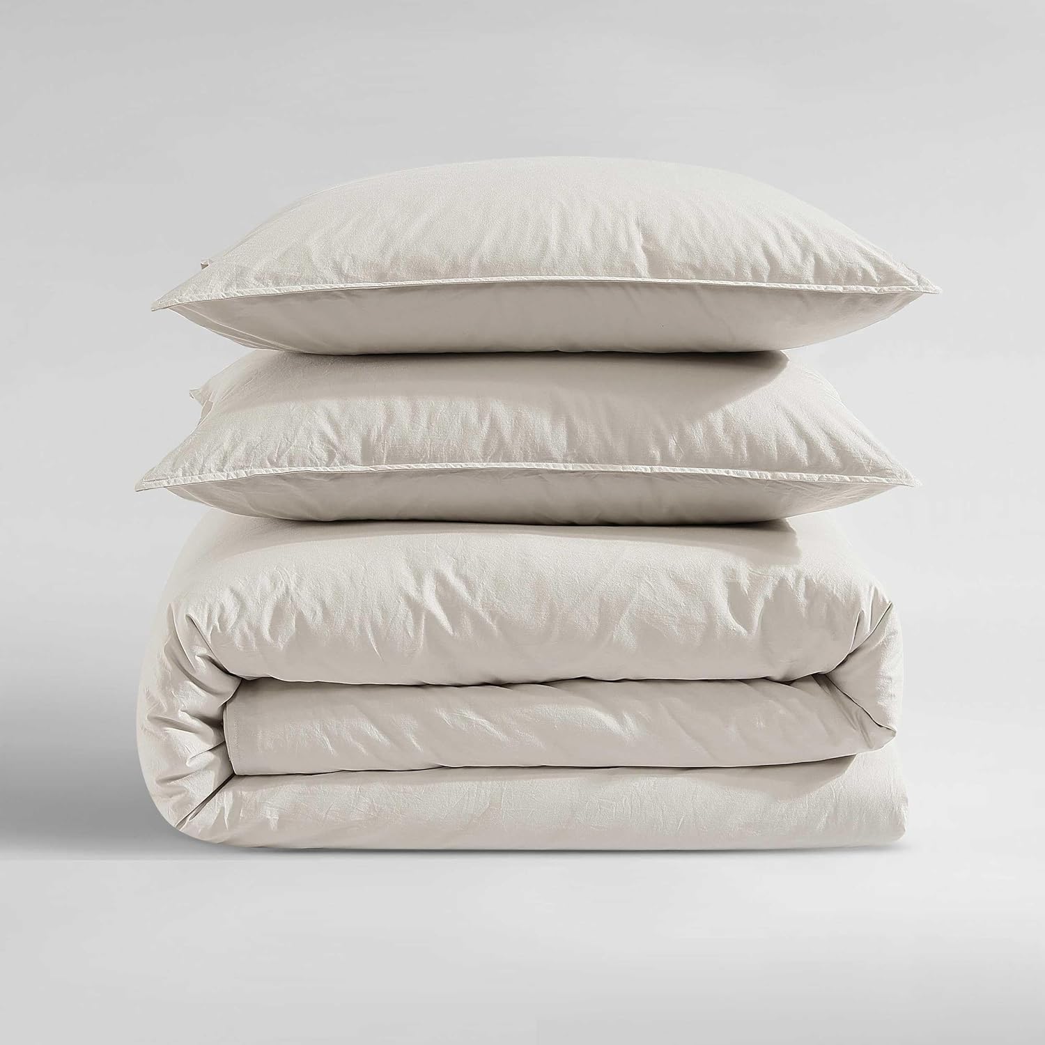 Calvin Klein - Twin/Twin XL Comforter Set, Modern Cotton Washed Percale Bedding with Matching Shams, Oeko-Tex Certified (Washed Percale Beige, Twin/Twin XL)