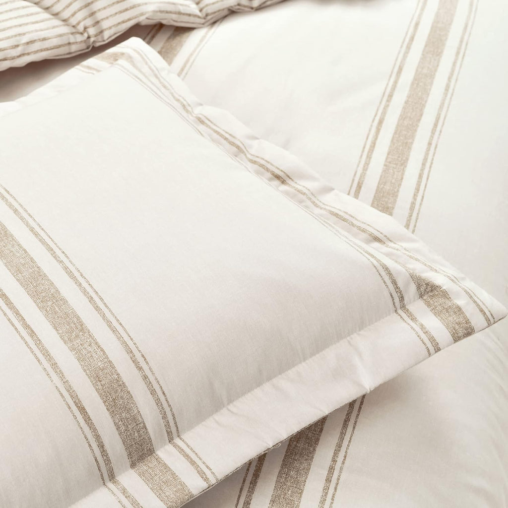 Lush Decor Farmhouse Stripe Reversible Cotton Duvet Cover King Size 3 Piece Set Neutral - Farmhouse Bedding Set King - Striped Duvet Cover
