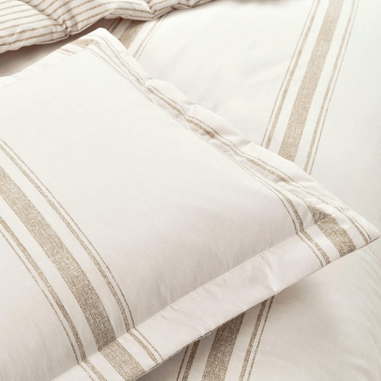 Lush Decor Farmhouse Stripe Reversible Cotton Duvet Cover King Size 3 Piece Set Neutral - Farmhouse Bedding Set King - Striped Duvet Cover