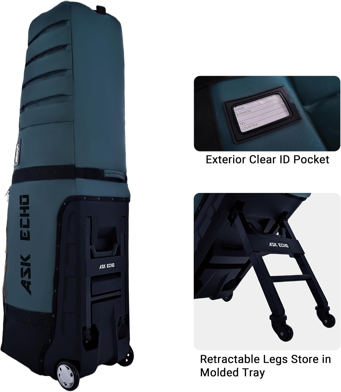 ASK ECHO Locklink StableRoller Golf Travel Bag with 4-Wheel Rolling System, Extendable Support Stand Legs