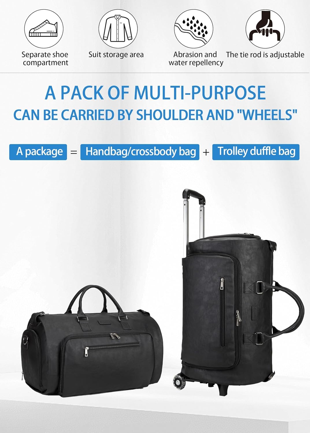 Rolling Garment Bag for Travel. Garment Duffle Bag Luggage Suit for Men and Women. Garment Bag with Wheels