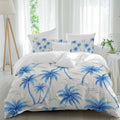 Tropical Plant Duvet Cover Set Queen Size 4 Pieces Blue Palm Trees Watercolor Tree Gradient Summer Bedding Set with Zipper Closure, 1 Comforter Cover 92x106 Inches 1 Flat Sheet & 2 Pillow Cases