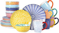 Selamica Ceramic Dinnerware Sets for 6, 24 Piece Plates and Bowls Sets, Scratch Resistant Dishes Set-Dishwasher & Microwave & Oven Safe, Assorted Colors A