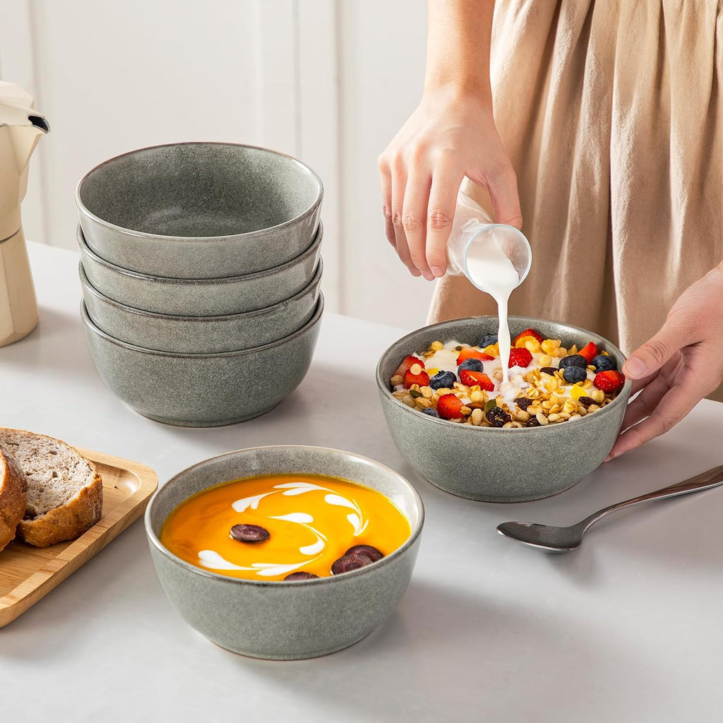 vancasso ANYA 24 Pieces Plates and Bowls Set, Stone Grey Dinnerware Sets, Reactive Glaze Dishes Set for 6, Ceramic Dishware Sets Kitchen Dinner Set, Microwave & Dishwasher Safe