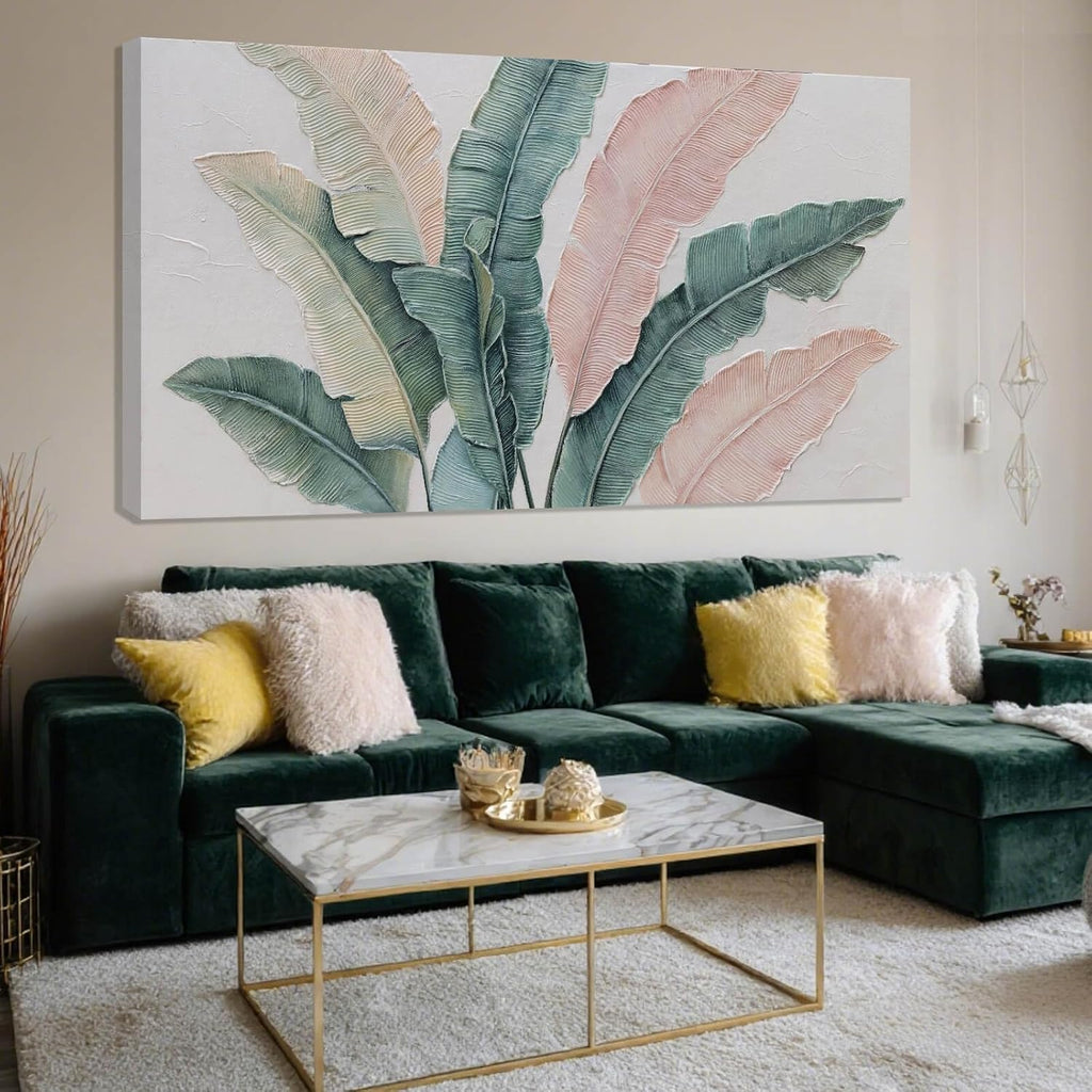 SHEYOYE Large Wall Art, Green Plant Canvas Painting, Pink Modern, Wall Hanging, Cuadros Para Comedor Elegantes y Modernos, For Office, Bedroom, Office | 29' x 58'