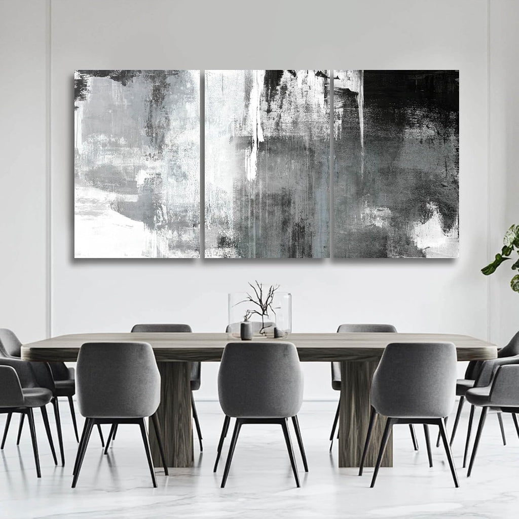 Kureful Extra Large Wall Art for Living Room Black Wall Decor White Wall Decorations Abstract Artwork Oversize Paintings Pictures for Home Office 24'x 36'x 3 Pieces