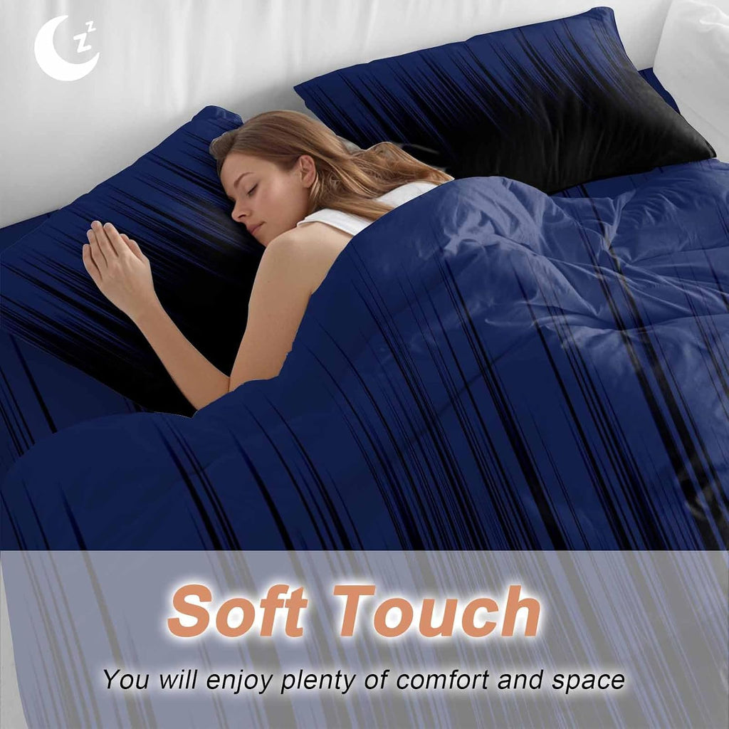 Prime Leader Navy Blue Black Ombre Duvet Cover Set Queen Size 4 Pieces Abstract Modern Lines Gradient Bedding Set with Zipper Closure, 1 Comforter Cover 90x92 Inches 1 Flat Sheet & 2 Pillow Cases