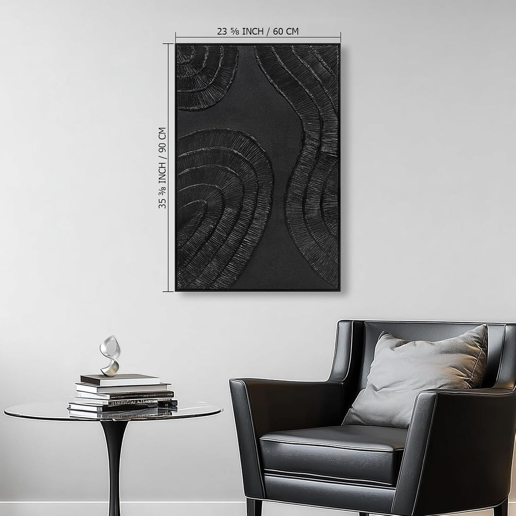 Textured 3D Abstract Hand-Painted Wall Art Large Black Thick Texture Minimalist Wall Art - 3D Contemporary Dimensional Home Office Living Room Modern Wall Decor Framed - 24'x36'