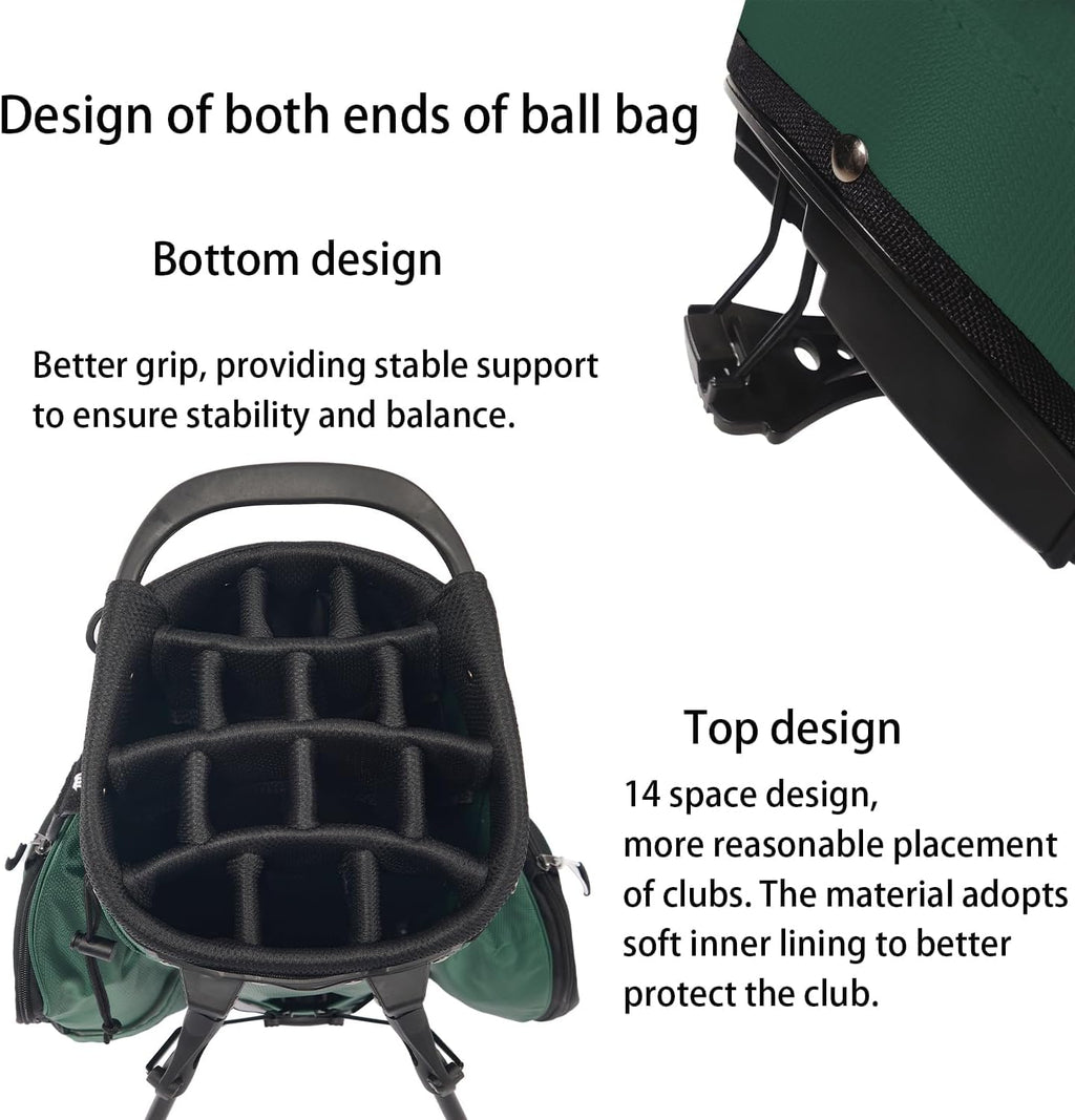 Lightweight Golf Stand Bag with 14 Way Full-Length Dividers, 7 Zippered Pockets and Rain Cover, with Handles and Dual Strap