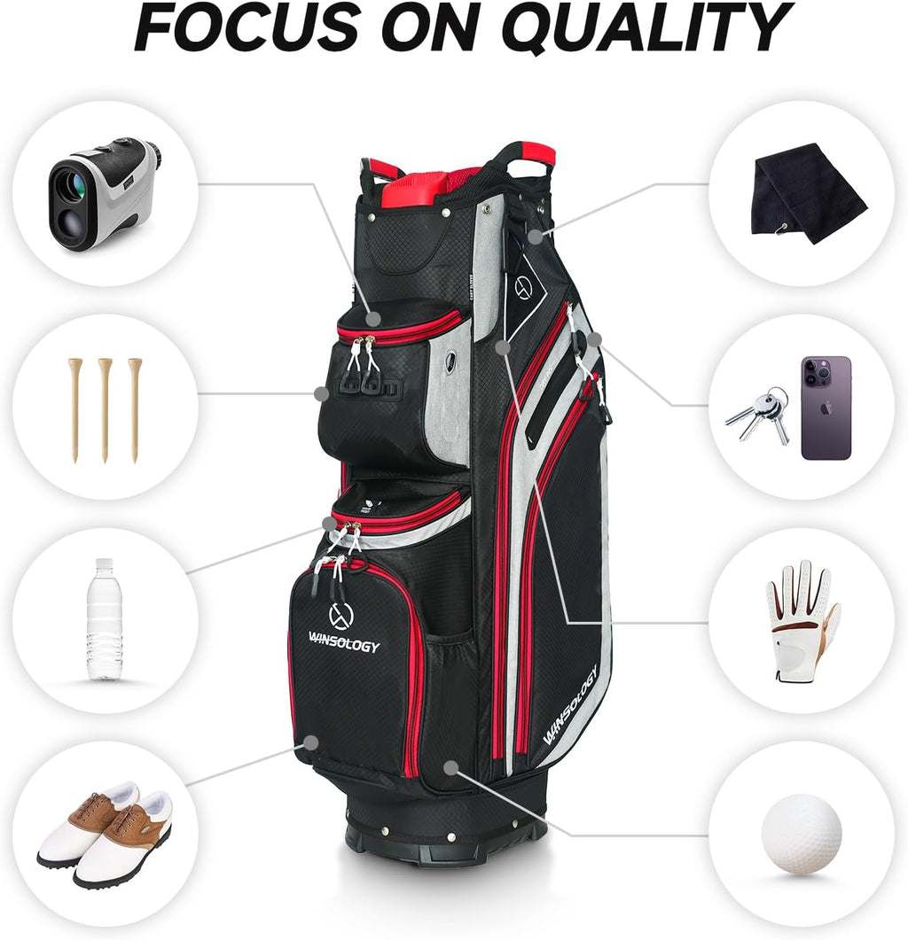 Max Lightweight Golf Cart Bag with Dual Handles and 14 Way Individual Full Length Dividers, Golf Club Bag with 11 Pockets, Large Putter Well, Double Strap Cooler for Men & Women