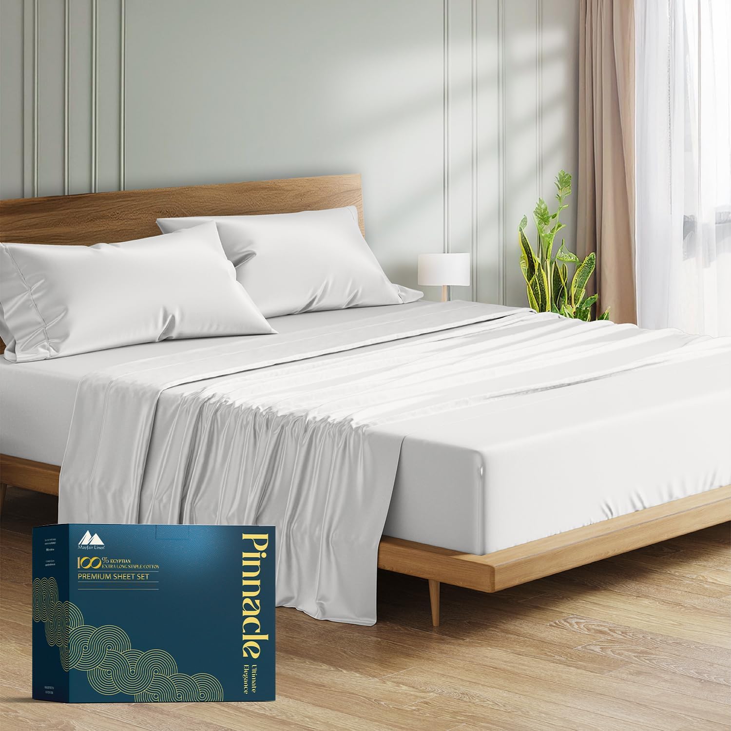 Mayfair Linen 100% Egyptian Cotton Split King Sheets Sets for Adjustable Bed - Luxury 1500 Series Split Top King Sheet Set (5 PC, Light Grey), Cooling & Breathable, Sateen Weave 17' Deep Pocket Sheet