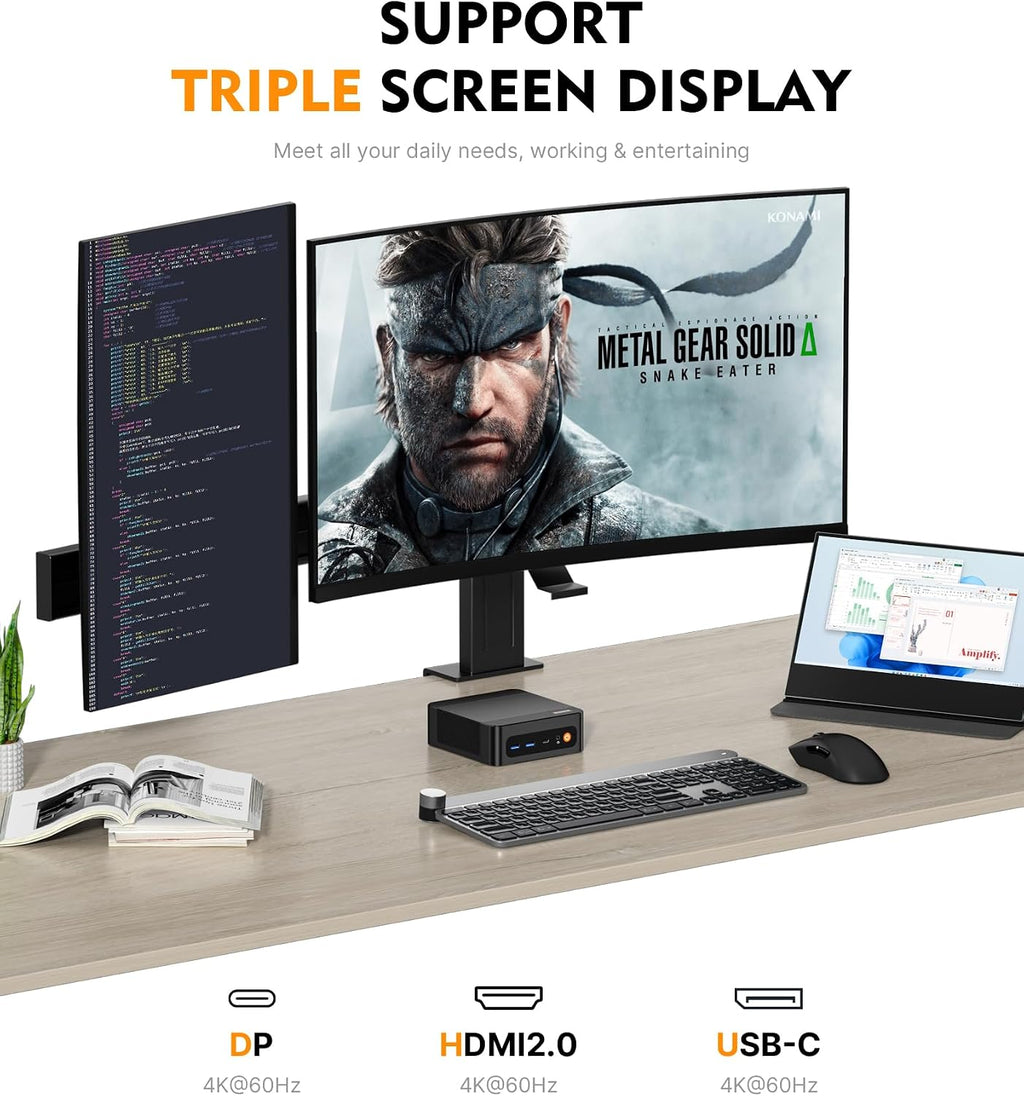 BOSGAME P6 Neo Mini PC with AMD Ryzen 7 6800H, 24GB LPDDR5X 1TB PCle SSD, 4K Triple Display, Dual LAN, Wi-Fi 6E/BT5.2, Mini Desktop Computer for Gaming/Office
