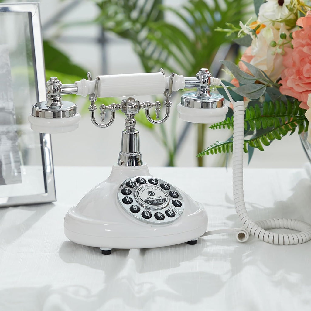 Audio GuestBook Telephone,Audio Guest Book Wedding Phone,Vintage and Retro Style Audio Guestbook, A Personal and Convenient Way,for Weddings, Birthdays, Anniversaries (Color : White)
