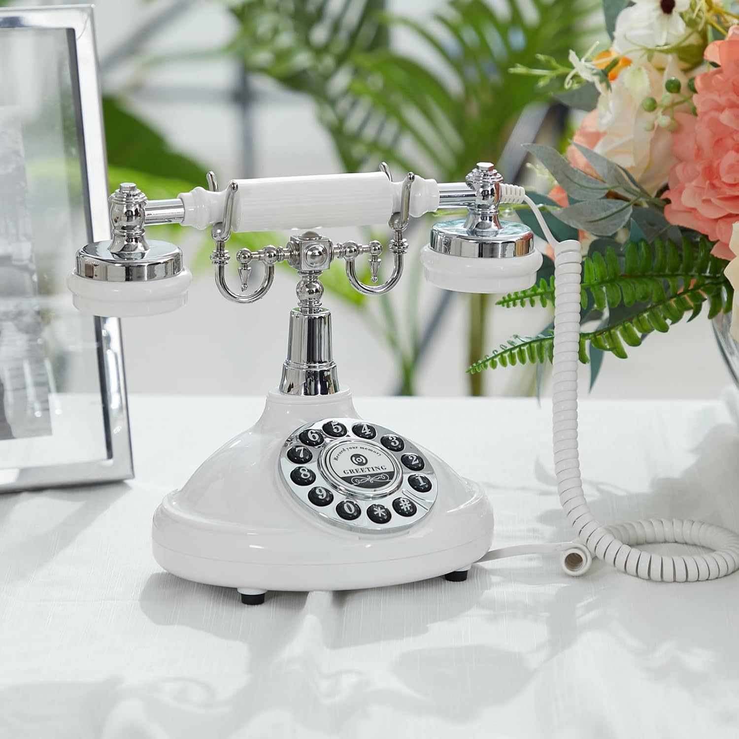 Audio GuestBook Telephone,Audio Guest Book Wedding Phone,Vintage and Retro Style Audio Guestbook, A Personal and Convenient Way,for Weddings, Birthdays, Anniversaries (Color : White)