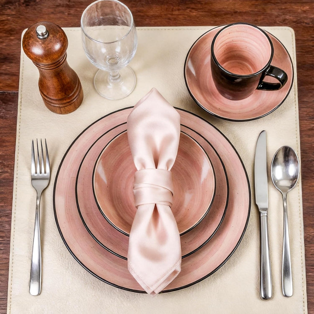 Stoneware Sonoma 56pc Dinnerware Set, Black + Speckled Spin Wash Rose