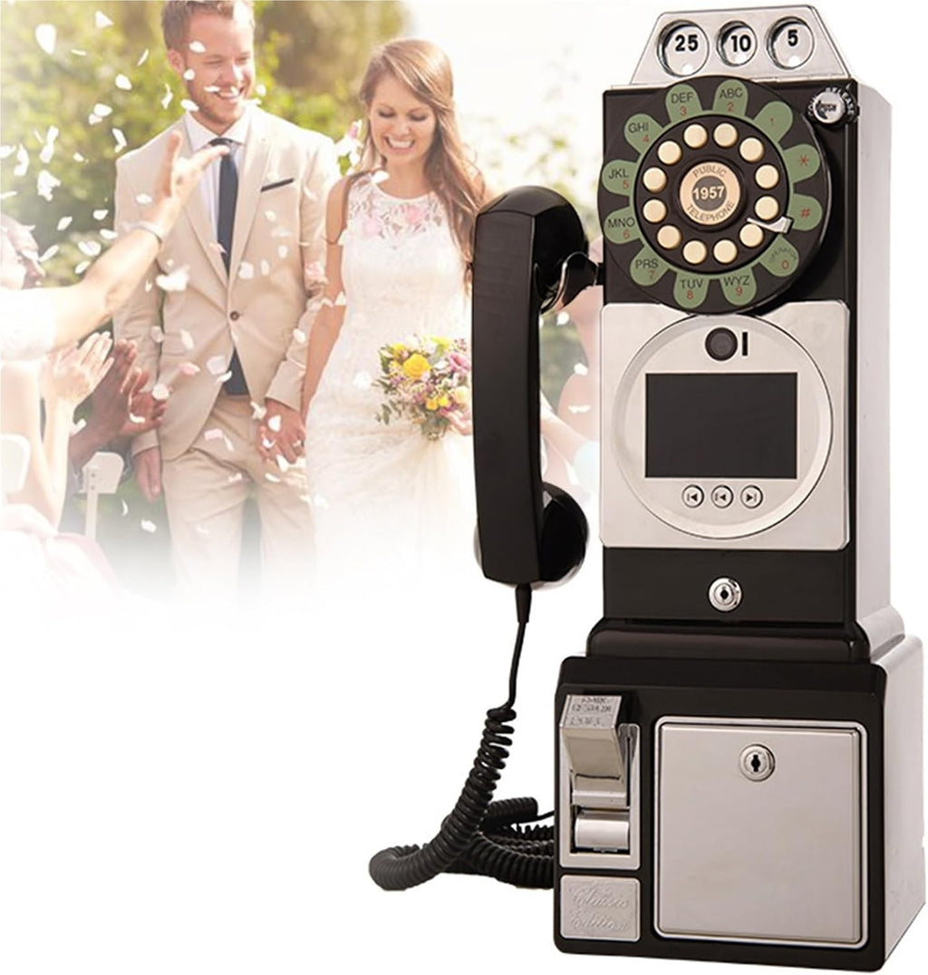 1080p Video Guestbook Wedding Phone,Wedding Phone Guestbook with Lens Recording,32G Memory Card,Retro 1960's Style Audio Guest Book,Creative Wedding Decorations(Black)