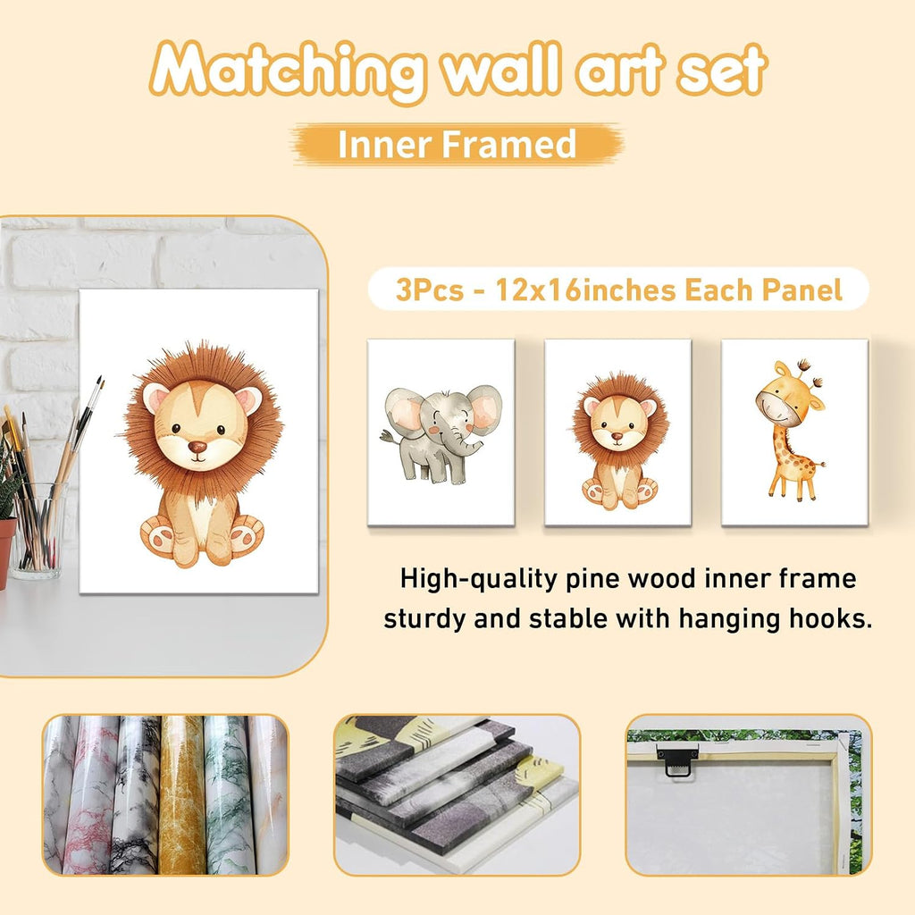 Terwex Personalized Baby Bedding Set, 5 Pcs Custom Name Baby Crib Sets, Safari Animal Crib Bedding Set for Baby Boys Girls, Double Layer Flannel Nursery Bedding Set, Toddlers Infants Customized Gifts