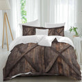 Farmhouse Duvet Cover Set Queen Size 4 Pieces Brown Country Style Barn Door Distressed Wood Grain Bedding Set with Zipper Closure, 1 Comforter Cover 90x92 Inches 1 Flat Sheet & 2 Pillow Cases