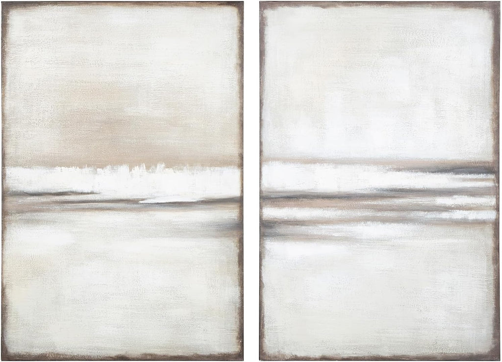 Signature Design by Ashley Brockdunn Modern Rectangular Abstract Hand-painted Wrapped Canvas Wall Art 24 x 36 Inches, Set of 2, Beige & Light Brown