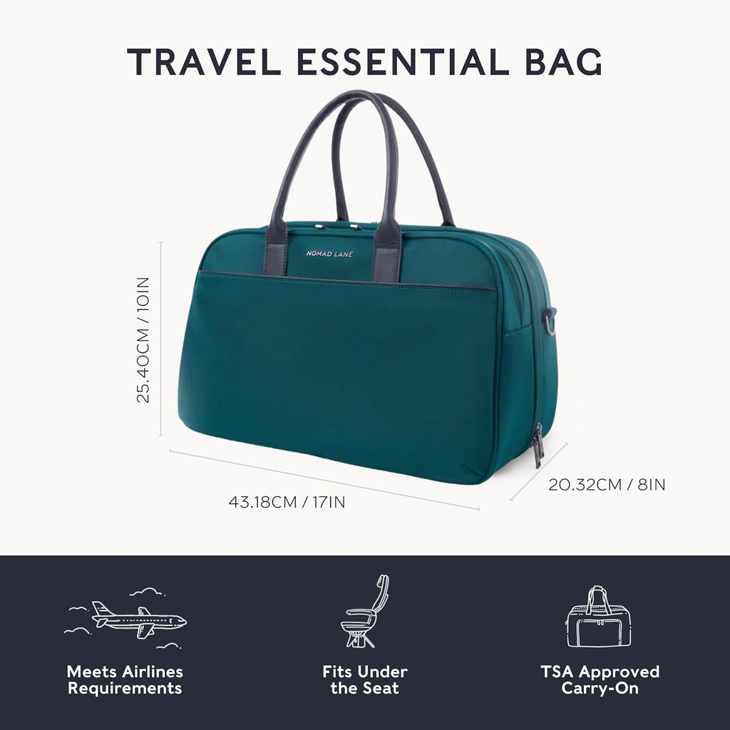 Nomad Lane Carry-On Luggage Duffel Bag, Durable & Lightweight Suitcase. Bento Bag, Personal Item Weekender Travel Bag for Men & Women, Pine Green