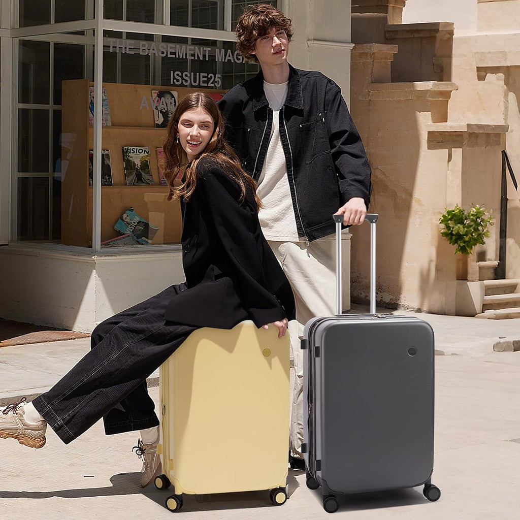 mixi 20 Inch Large Expandable Carry on Luggage Suitcase with Spinner Wheels, Hardside Rolling Travel Suitcase PC with TSA Lock, Lark Yellow