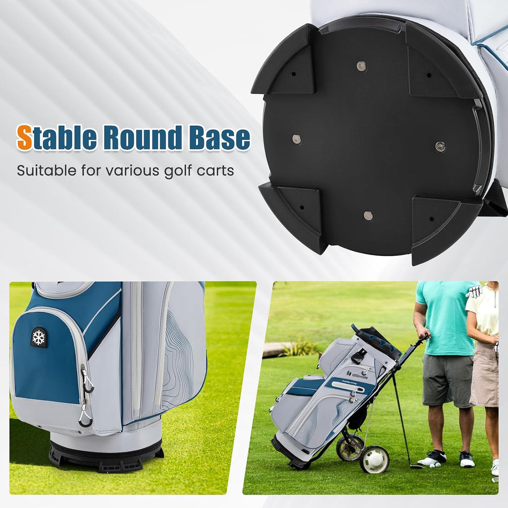 ULTIMATE 14-Way Golf Cart Bag, Golf Bag w/Molded Lock Top & Full Length Dividers, Portable Golf Club Bag w/11 Pockets, Cooler Bag, Padded Strap & Rain Hood for Men Women
