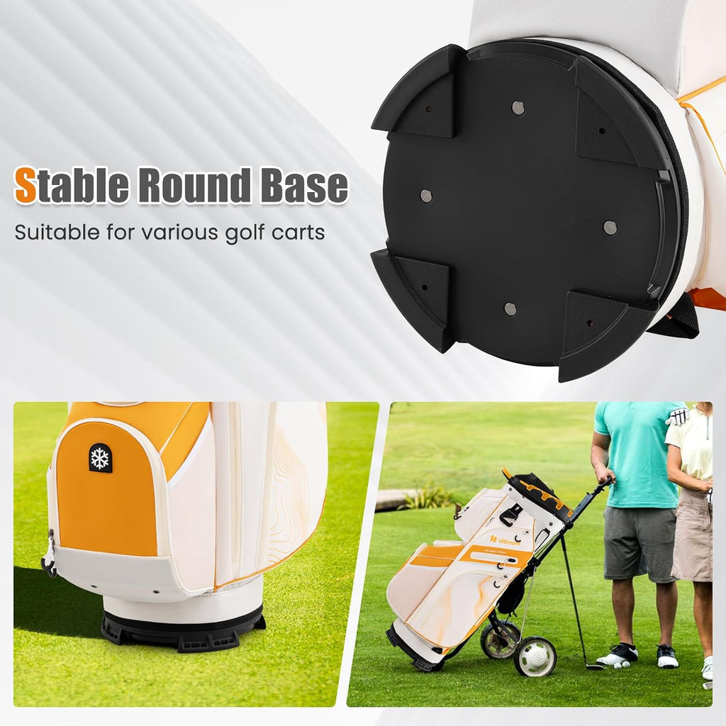 ULTIMATE 14-Way Golf Cart Bag, Golf Bag w/Molded Lock Top & Full Length Dividers, Portable Golf Club Bag w/11 Pockets, Cooler Bag, Padded Strap & Rain Hood for Men Women