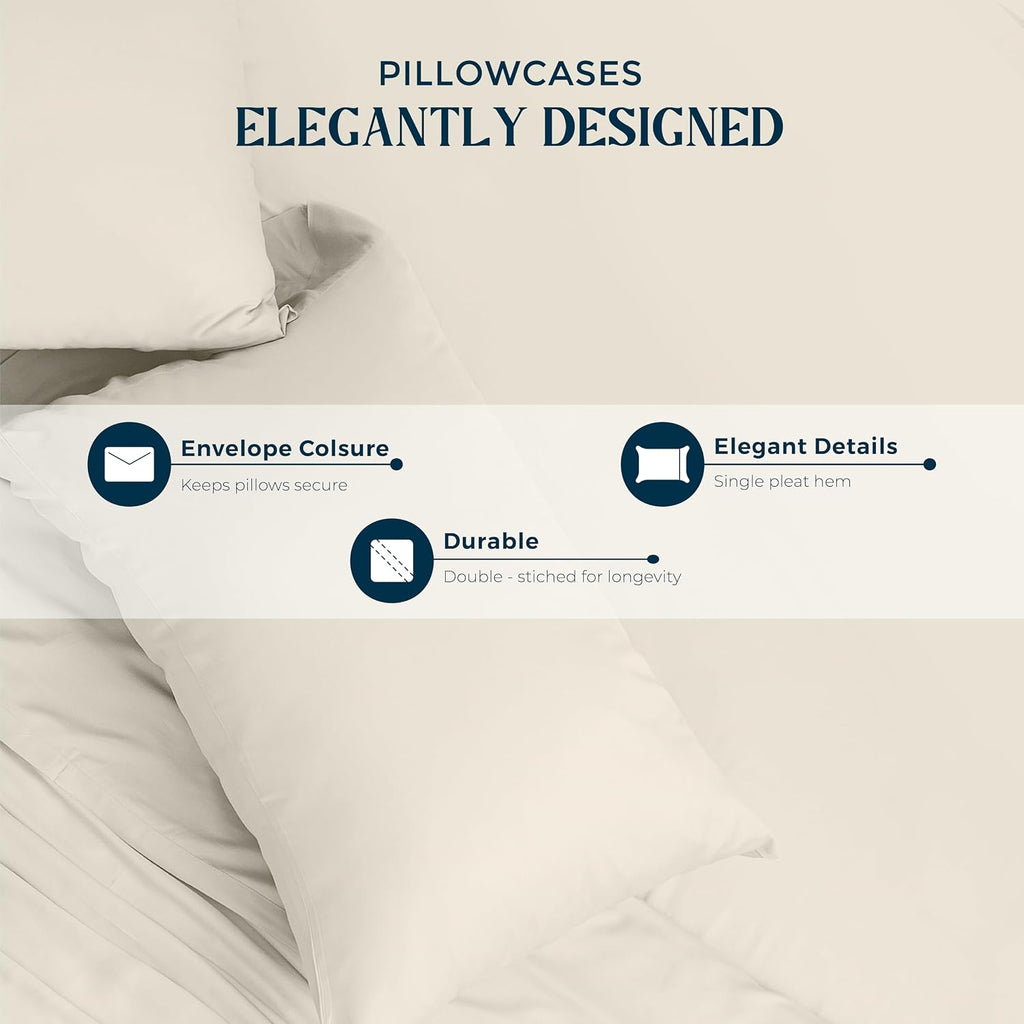 Mayfair Linen 100% Egyptian Cotton Sheets King Size - 1500 Series King Size Sheets Set Egyptian Cotton, Luxury Bedsheet (Ivory, 4 PC), Soft, Cooling, 17' Deep Pocket Sateen Weave Bedsheet Set