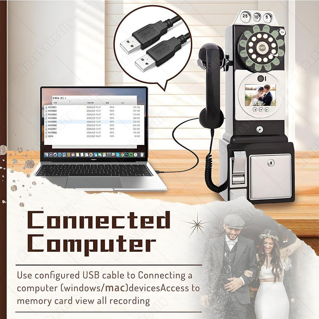 Audio Guest Book Wedding Phone,Record Customized Audio Message with Guest Book Retro Phone Audio Guestbook,Easy to Use and Creative Recording Solution Black