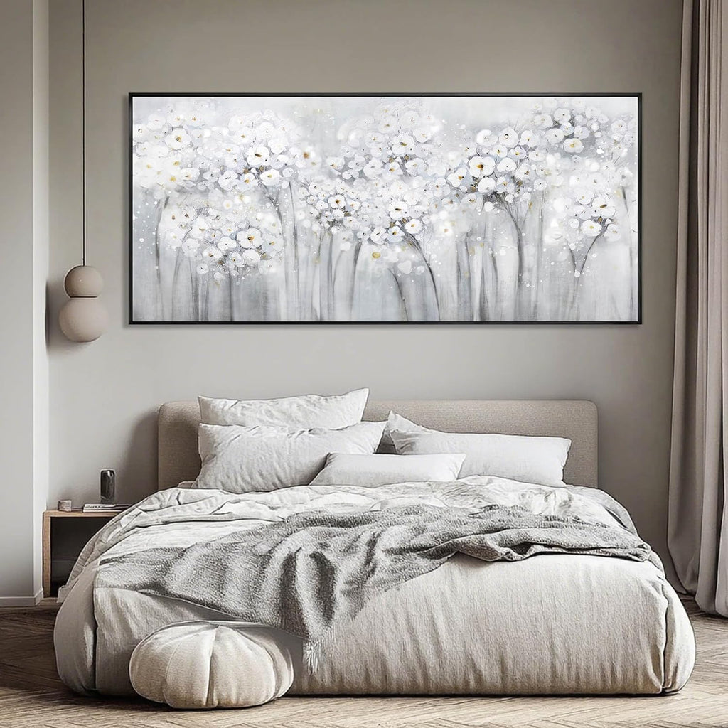 Flower Wood Wall Decor White Wall Art Textured Canvas Painting 32'x70' Decorative Pictures for Bedroom Kitchen Large Artwork