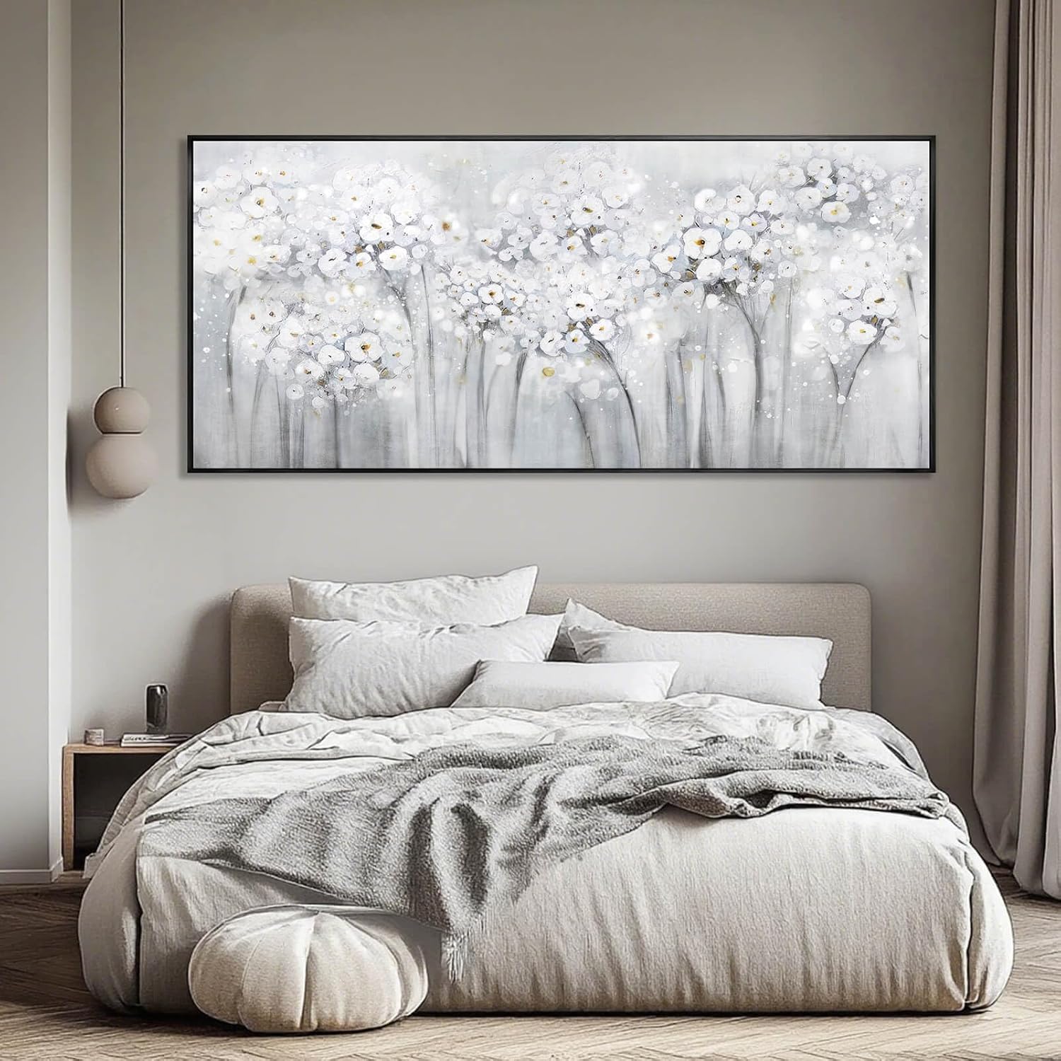 Flower Wood Wall Decor White Wall Art Textured Canvas Painting 32'x70' Decorative Pictures for Bedroom Kitchen Large Artwork