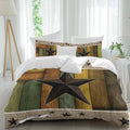 Texas Star Duvet Cover Set Queen Size 4 Pieces Retro Chic Western Texas Star Pattern Wooden Grain Bedding Set with Zipper Closure, 1 Comforter Cover 86x86 Inches 1 Flat Sheet & 2 Pillow Cases