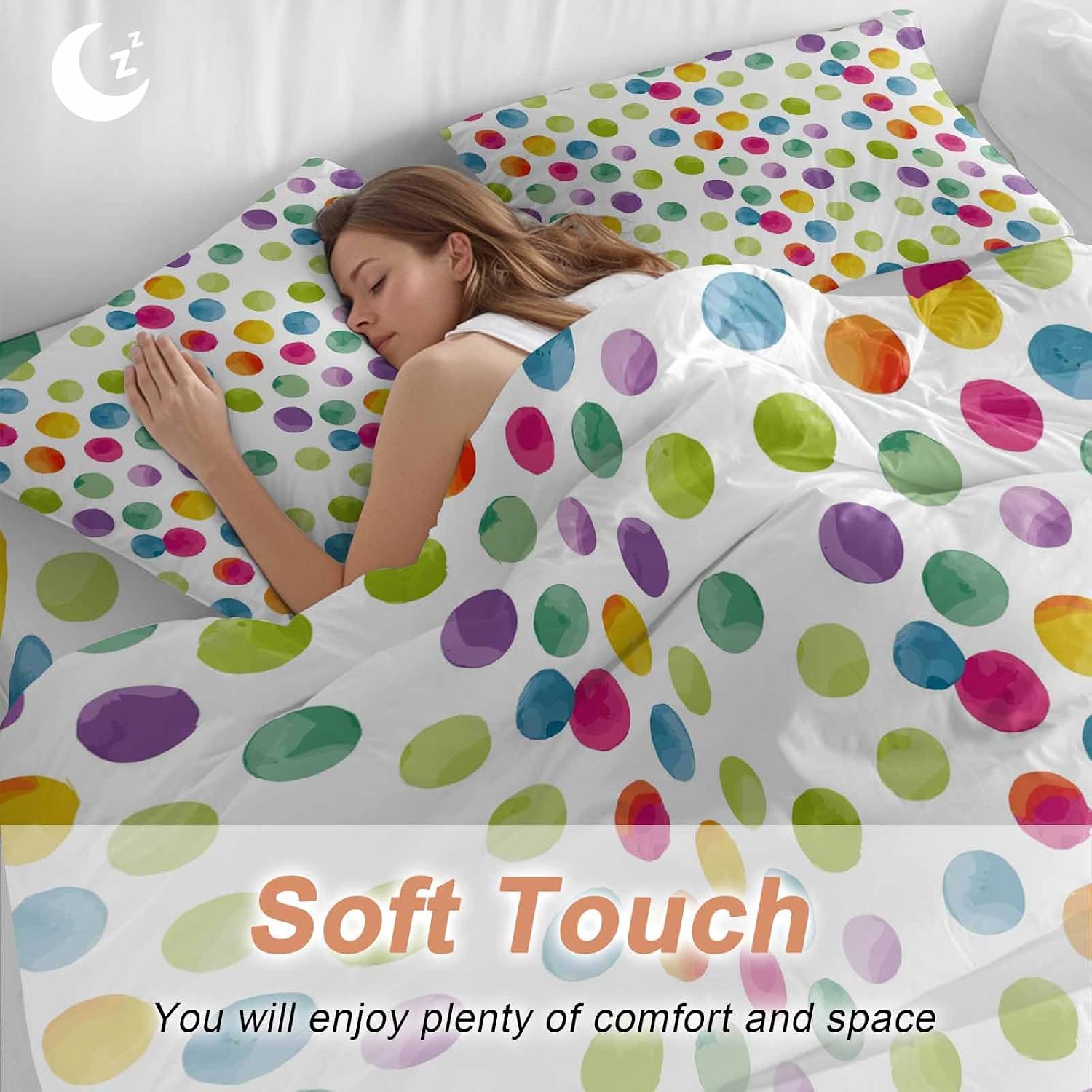 Colorful Wavepoints Duvet Cover Set Queen Size 4 Pieces Modern Abstract Watercolor Yellow Pink Green Points Bedding Set with Zipper Closure,1 Comforter Cover 90x92 Inches 1 Flat Sheet & 2 Pillow Cases