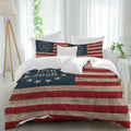 Independence Day Duvet Cover Set Queen Size 4 Pieces Retro American Flag Patriotic Red Blue Stripe Star Bedding Set with Zipper Closure, 1 Comforter Cover 86x86 Inches 1 Flat Sheet & 2 Pillow Cases