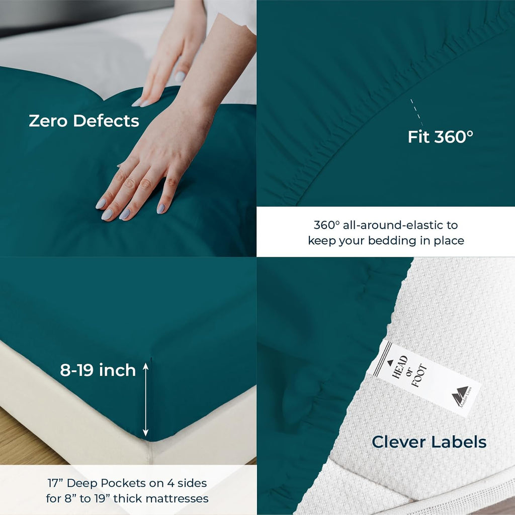 Mayfair Linen 100% Egyptian Cotton Sheets California King Size - Luxury 1500 Series Cal King Sheets Set Egyptian Cotton (4 PC, Teal), Silky Soft, Cooling Sateen Weave Hotel Collection Bedding