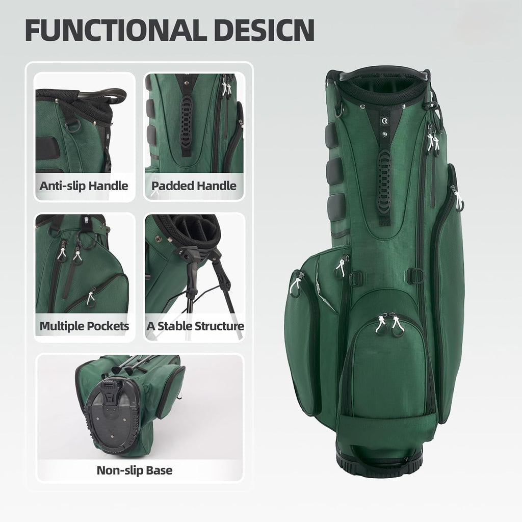 Lightweight Golf Stand Bag with 14 Way Full-Length Dividers, 7 Zippered Pockets and Rain Cover, with Handles and Dual Strap