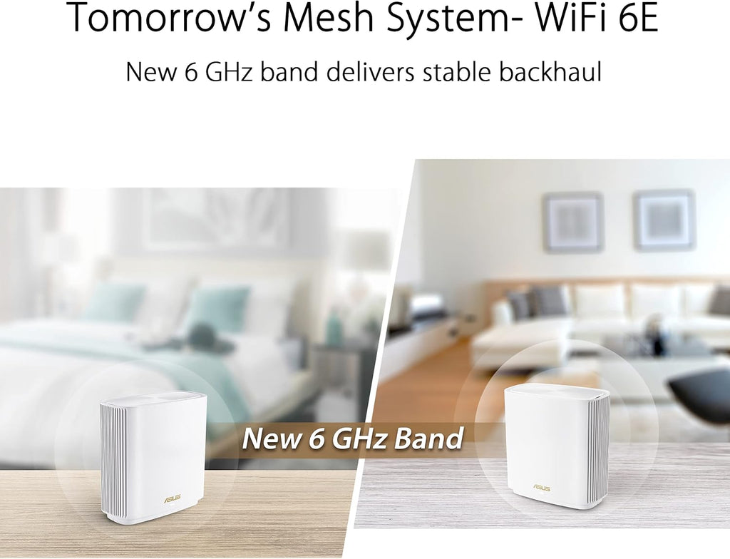 ASUS ZenWiFi Whole-Home WiFi 6E Tri-band Mesh (ET8 2PK), Coverage up to 5,500 sq.ft & 6+rooms, 6600Mbps, 2.5G Port, AiMesh, Lifetime Free Internet Security, Parental Control, Easy Setup, Instant Guard