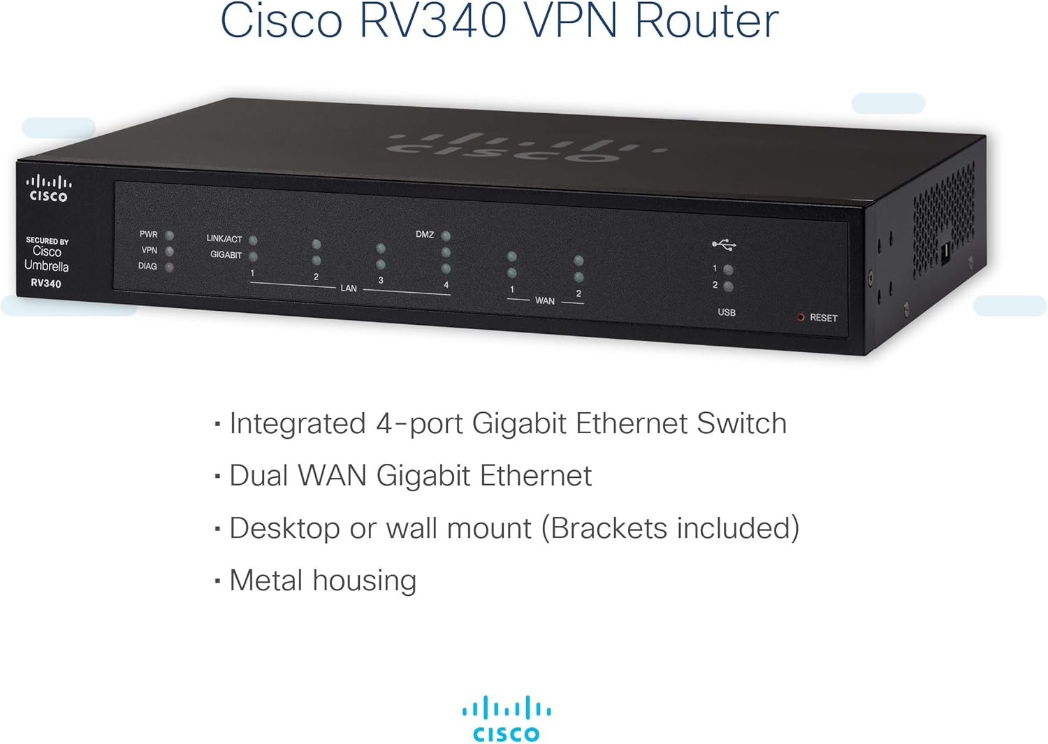 Cisco RV340 VPN Router with 4 Gigabit Ethernet (GbE) Ports Plus Dual WAN, Limited Lifetime Protection (RV340-K9-NA),Black