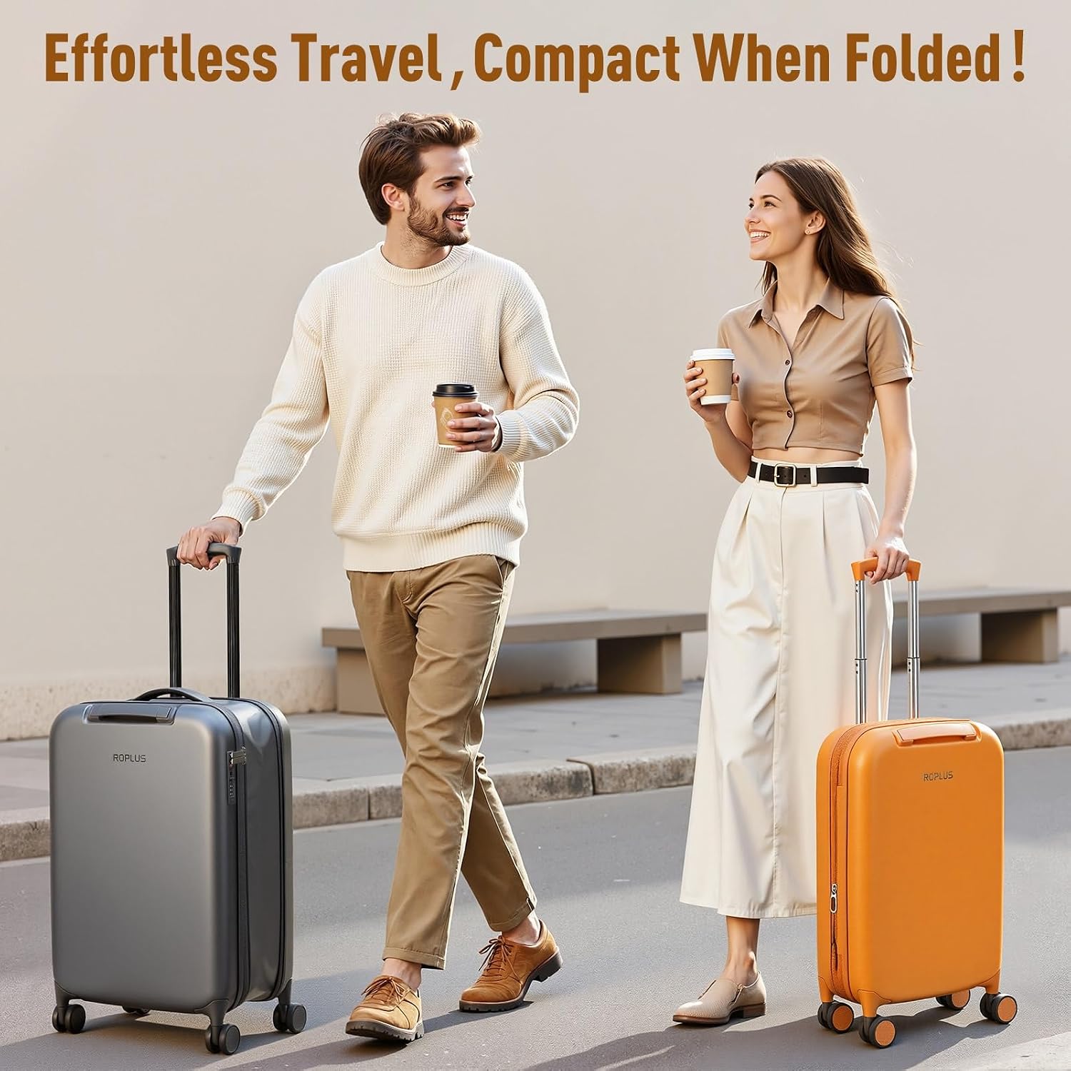 ROPLUS Foldable Checked-Luggage, Durable Hardside Suitcase with Mute Wheels, Waterproof Expandable Harshell Rolling Luggages with Side Pocket, TSA Lock (Black, 24-Inch)