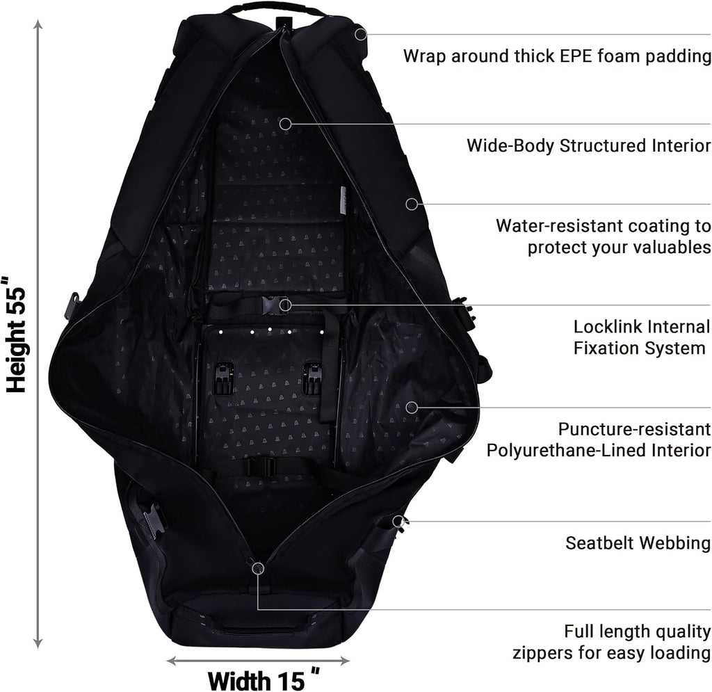ASK ECHO Locklink StableRoller Golf Travel Bag with 4-Wheel Rolling System, Extendable Support Stand Legs