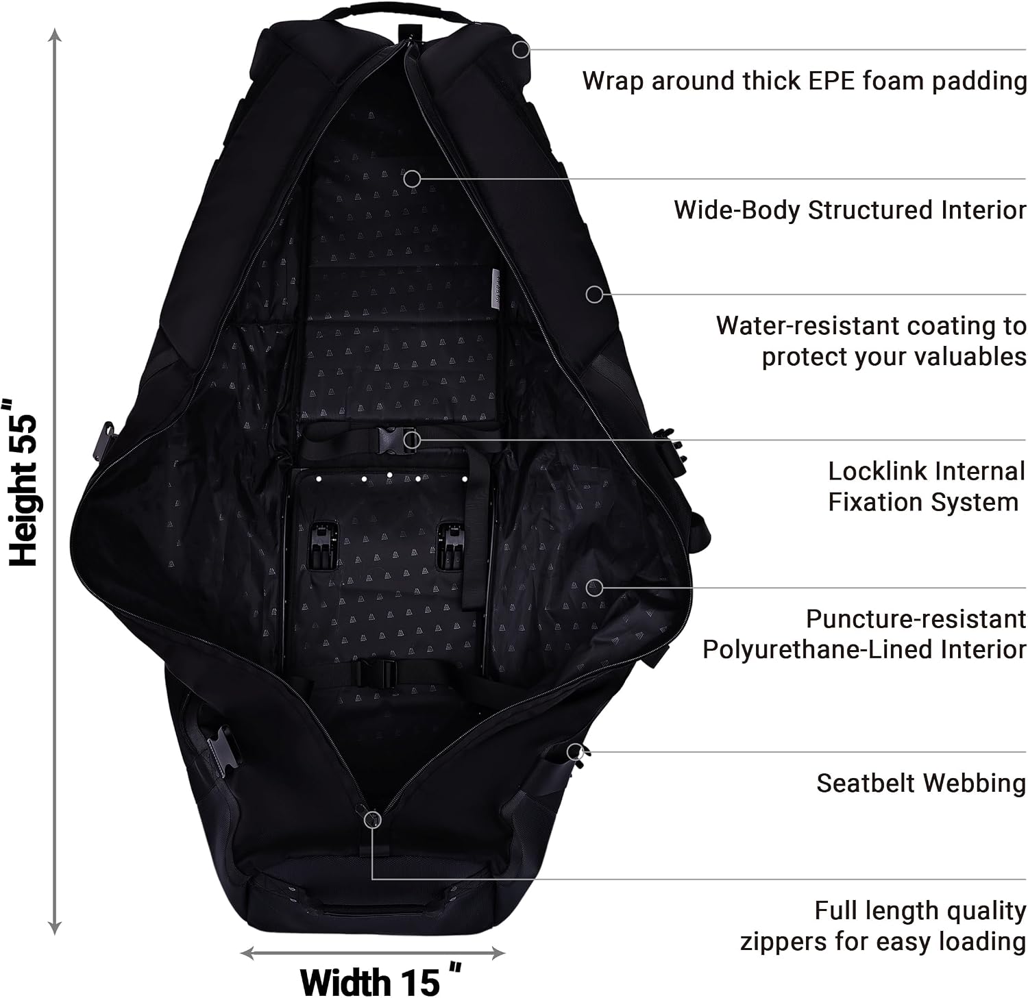 ASK ECHO Locklink StableRoller Golf Travel Bag with 4-Wheel Rolling System, Extendable Support Stand Legs