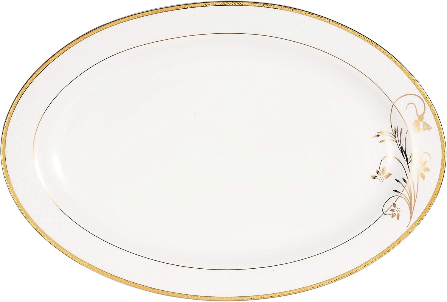 Lorren Home Trends La Luna Bone China 57-Piece 24K Gold Floral Design Dinnerware Set, Service for 8
