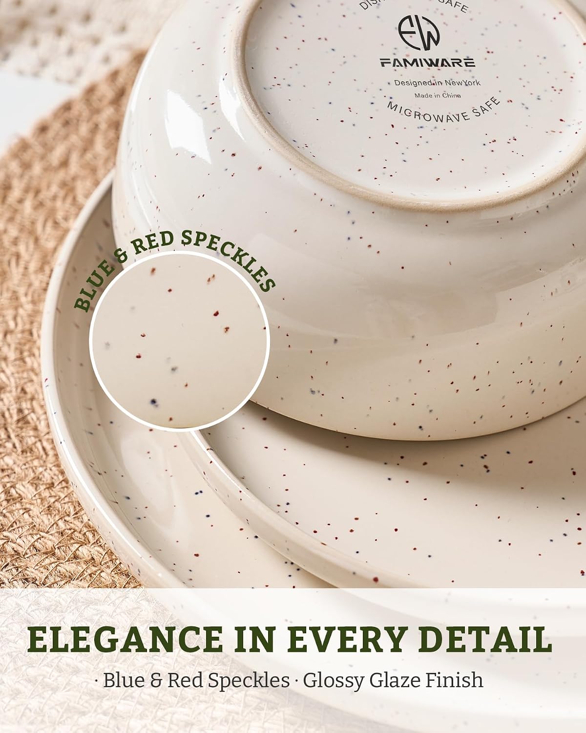 Famiware Meteor Plates and Bowls Sets, 18-Piece Stoneware Dinnerware Sets, Dishes Set for 6, Microwave and Dishwasher Safe Tableware, Creamy White