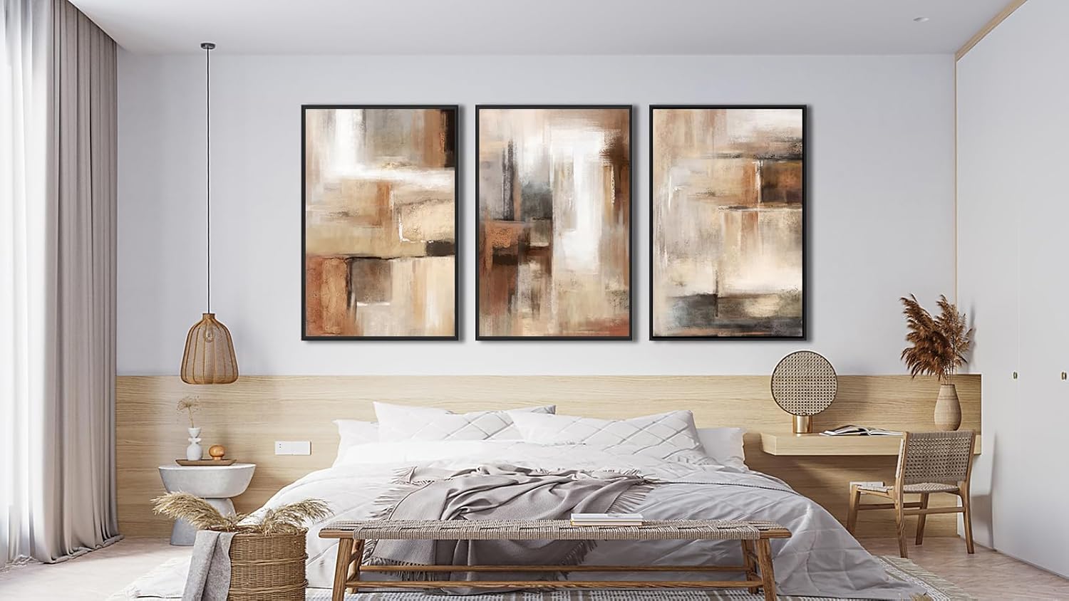 ASDCEUTICALS Large Canvas Wall Art - Brown and Beige Abstract Pictures for Living Room Vintage Wall Decor Retro Rustic Paintings Black Float Framed for Bedroom Dinning Room 32' X 48' X 3 pcs