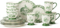 Le Jardin Bunny 16-Piece DINNERWARE SET, SERVICE FOR FOUR – Elegant Stoneware Plates, Bowls & Mugs for Springtime, Easter, Garden Parties & Everyday Charm – Scalloped Floral Toile Design