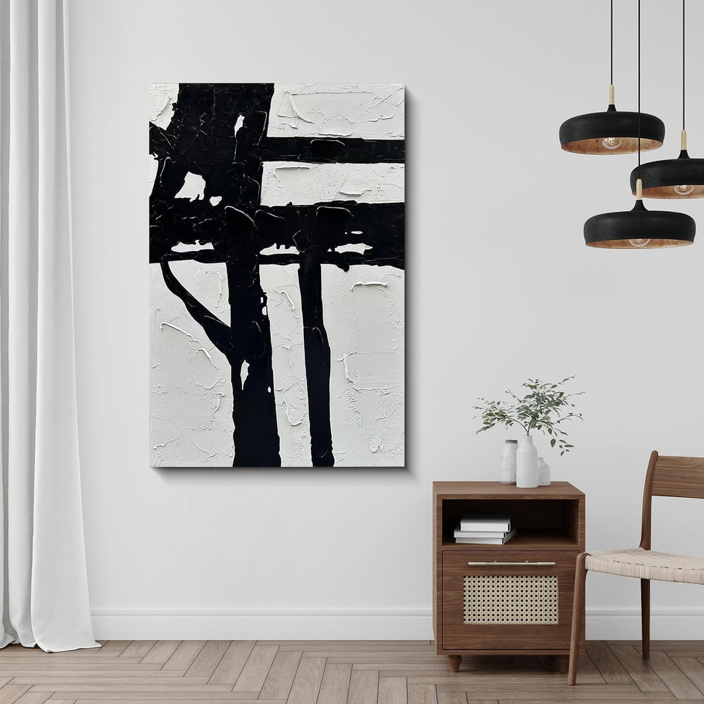 NANKAI Hand-Painted Black And White Abstract Wall Art Contemporary Minimalist Oil Painting Art 45x30 inch Large Painting Art For Home Walls Living Room Hallway Wall Decoration