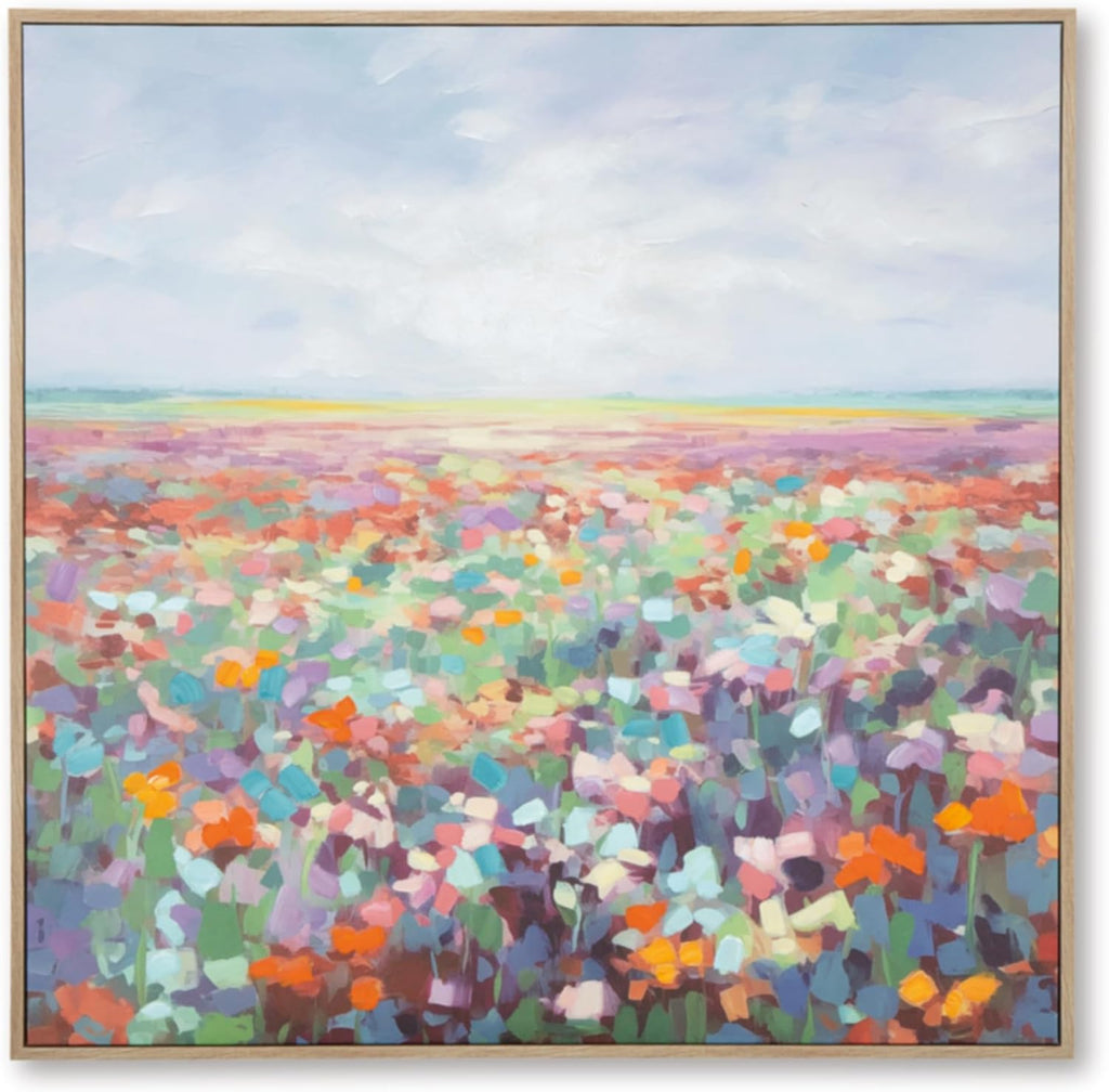 Signature Design by Ashley Sethford Classic Hand Painted Flower Wall Art 48 x 48 Inches, Blue & Orange