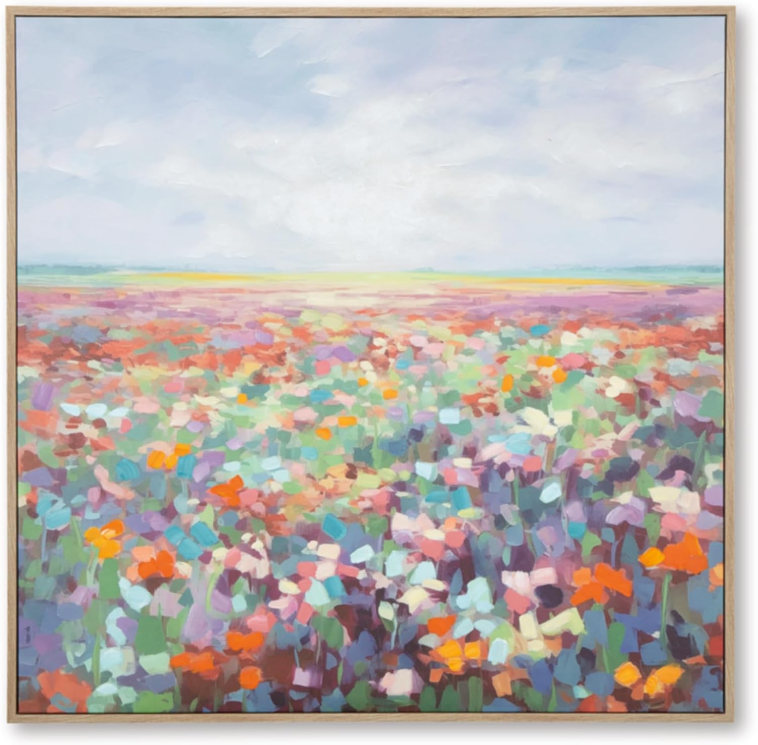 Signature Design by Ashley Sethford Classic Hand Painted Flower Wall Art 48 x 48 Inches, Blue & Orange