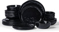 Famiware Porcelain kitchen plates and bowls set, Modern dishes set for 6, Handmade Wave Edge Dinnerware Sets, Microwave and Dishwasher Safe Tableware, Glossy-black (24pc)